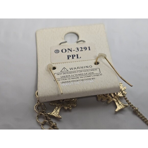 Dorothy Brand Gold Toned Necklace With Tree & Purple Block Charm & Earrings Set - Picture 7 of 8